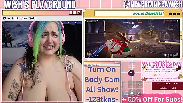 Snapshot of nevermakeawish chatting on February 13, 2026, 5:02 pm nevermakeawish online show from February 13, 2026, 5:02 pm